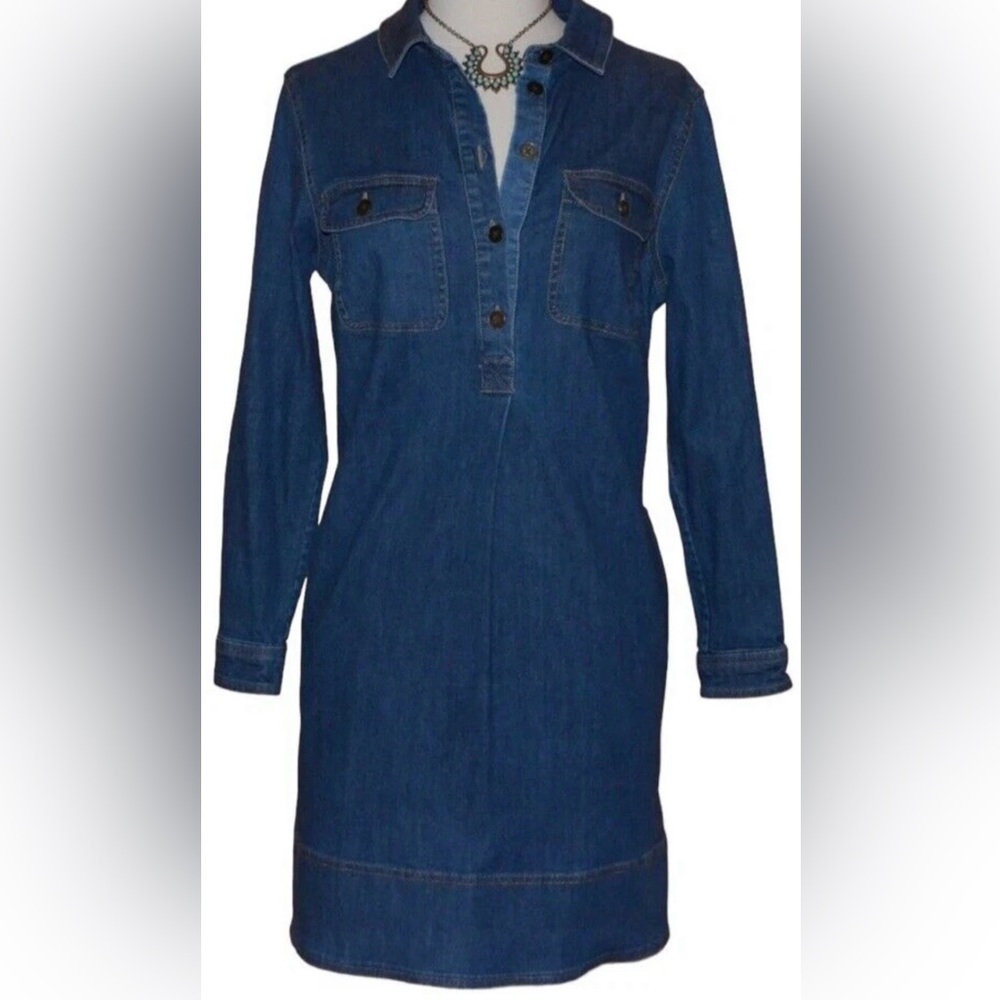 Boden Denim Shirt Dress in Dark Blue - Size 4P - Picture 2 of 10